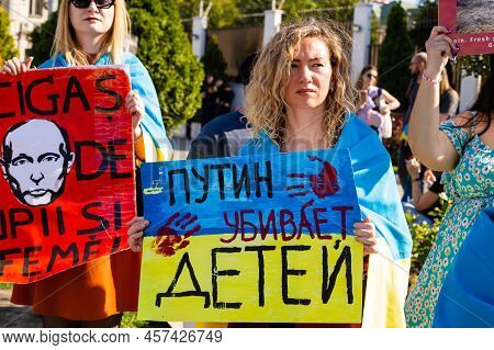 Chisinau, Moldova - Circa May 2022: Demonstration Near The Russian Federassion Ambassy. Poster 