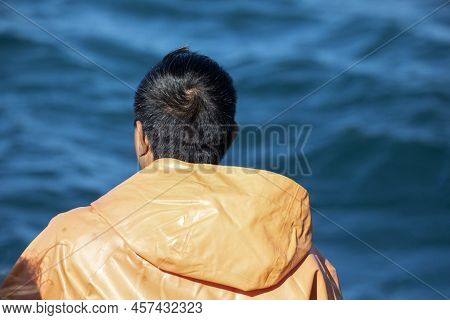 A Person Watching Southern Whales In The Atlantic Ocean Near The Coastline Of The Fynbos Coast In Th