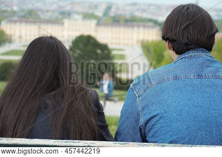 Friends Looking At A Castle As Tourists