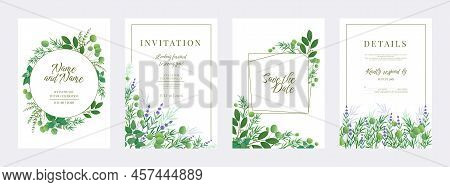 Green Flower Frame. Greeting Card With Floral Borders. Plant Leaf And Greenery Wreaths. Forest Garde