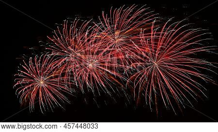 Beautiful Colorful Fireworks Over The Water. International Fireworks Competition Brno - Czech Republ