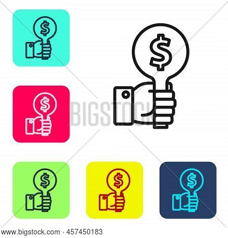 Black Line Hand Holding Auction Paddle Icon Isolated On White Background. Bidding Concept. Auction C