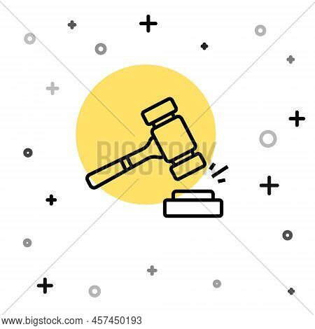 Black Line Auction Hammer Icon Isolated On White Background. Gavel - Hammer Of Judge Or Auctioneer. 
