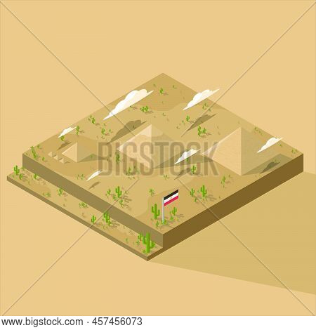 Giza Pyramid Complex Includes The Pyramid Of Khufu, Khafre, Menkaure. Isometric Vector Illustration.