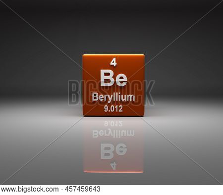 Cube With Beryllium Number 4 Periodic Table, 3d Rendering