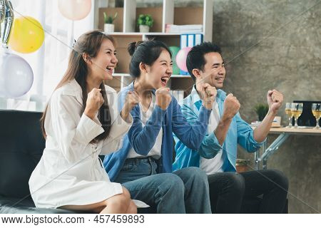 Young Asians Having Fun At Corporate Parties, Startup Parties, New Year Parties, Annual Company Part