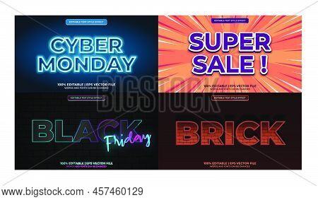 Bundle Of Editable Text Effect Design Vector. Set Of Editable Text Effect Design. Modern Editable Te