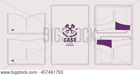 Leather Craft Sewing Pattern For Driver Document Case. Line Punch For Leather 5mm Pitch. Vector Illu