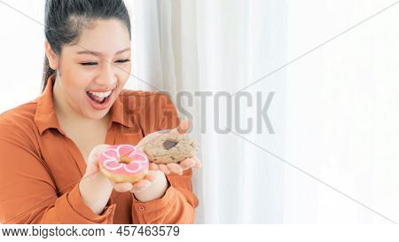 Portrait Beautiful Plump Young Woman Joy Of Eating Junk Food Sweet Treat Cake And Cookie Reason Why 