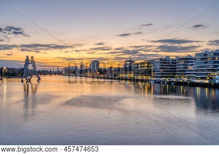 Sunset At The River Spree In Berlin With The Famous Tv Tower In The Distance