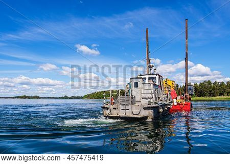Baltic Sea Coast With Ship On The Island Hasselö In Sweden.