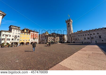 Trento, Trentino Alto Adige, Italy - March 8th, 2020: Piazza Del Duomo, Cathedral Square In Trento C