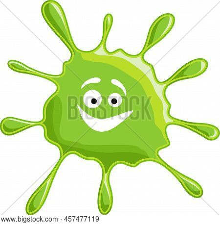 Green Slime Splash Blot. Slime Blot Isolated On White Background. Green Blob With Smile. Cartoon Mon