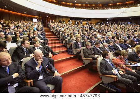 MOSCOW - NOVEMBER 14: Attentive members at Forum Small Business - New Economy, dedicated to 10th anniversary of organization OPORA of RUSSIA, on November 14, 2012 in Moscow, Russia.