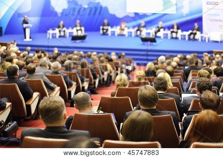 MOSCOW - NOVEMBER 14: Attentive listeners look at stage at Forum Small Business - New Economy, dedicated to 10th anniversary of organization OPORA of RUSSIA, on November 14, 2012 in Moscow, Russia.
