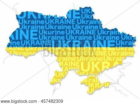 Map Of Ukraine Composed Of The Shape Of The Land, The Country Name, And The Colors Of The National F