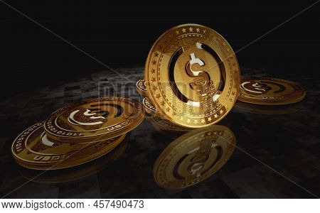Usdc Usd Coin Stablecoin Cryptocurrency Golden Coin 3D Illustration