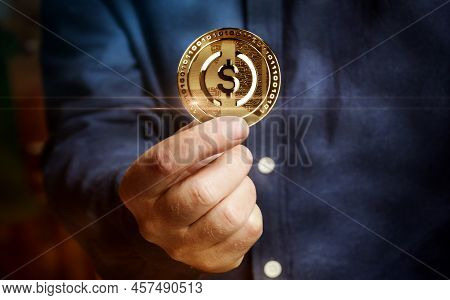 Usdc Usd Coin Stablecoin Cryptocurrency Golden Coin 3D Illustration