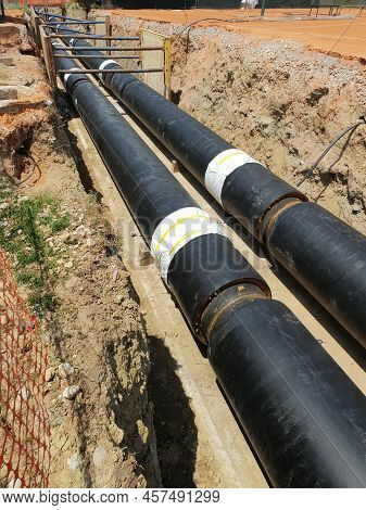 Reconstruction Site Of District Heating System Pipeline And Replacement Of Old Pipes With New Ones. 