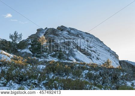Horizontal View Of La Muela Nevada In La Garganta Extremadura In Spring With Snow Via Ferrata
