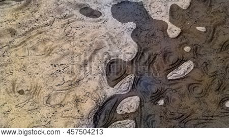 Dark Brown Abstraction From Different Spots. Surface Of Brown And Dark Brown Spots, Rounded. Inside 
