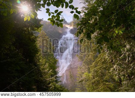 Shannon Falls Sunburst Squamish Bc. Thundering Shannon Falls And The Sun Bursting Through The Trees.