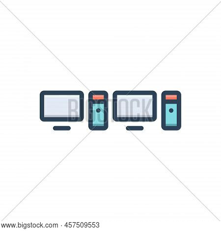 Color Illustration Icon For Desktop Computer Minicomputer Device Digital Electronic Multimedia Equip