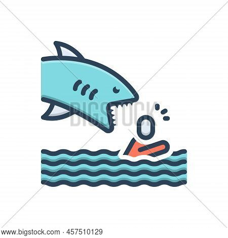 Color Illustration Icon For Attacked Assault Irruption Onslaught Aggression Invasion Shark Ocean