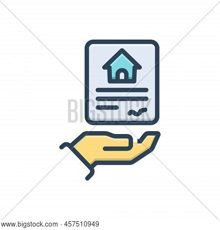Color Illustration Icon For Possess Take-over Home Ownership Certificate Agreement Estate Insurance 