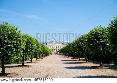 Rundale, Latvia - July 2, 202 - The Rundale Palace With The Castle Garden. Defocused