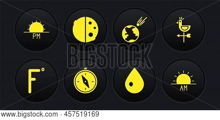 Set Fahrenheit, Rooster Weather Vane, Compass, Water Drop, Comet Falling Down Fast, Eclipse Of Sun, 