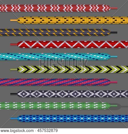 Shoelace Designs. Different Types Of Ropes Boots Shoelaces Templates Set Recent Vector Collection