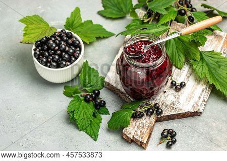Delicious Black Currant Jam Urd, Custard Or Jam And Fresh Berries, Banner, Menu, Recipe Place For Te