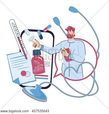Online Distance Advise Of Healthcare Professional Flat Vector Illustration Isolated.