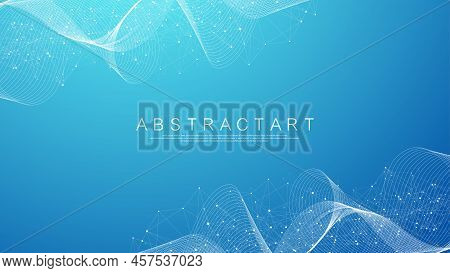 Technology Abstract Lines And Dots Connection Background. Connection Digital Data And Big Data Conce