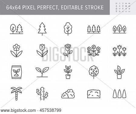 Plants Line Icons. Vector Illustration Include Icon - Green Fence, Houseplant, Forest, Seedling, Wil