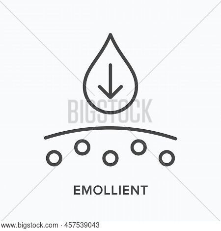 Emollient Flat Line Icon. Vector Outline Illustration Of Skin And Drop. Black Thin Linear Pictogram 
