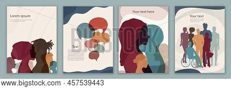 Silhouette Group Multicultural Men And Women Of Diverse Cultures. Diversity People. Concept Of Racia