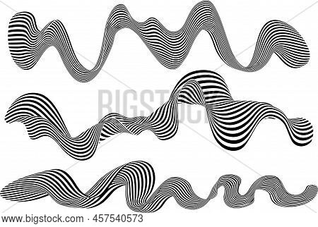Abstract Black And White Stripes Set. Liquify Wave Line.