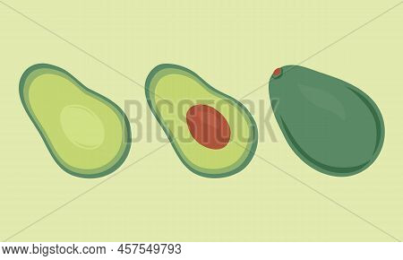Avocado Whole And Sliced In Half Vector Illustration