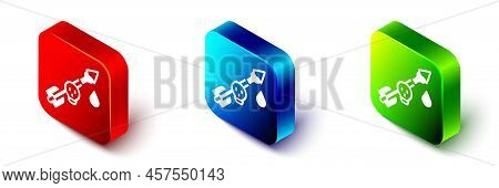 Isometric Poison On The Arrow Icon Isolated On White Background. Poisoned Arrow. Red, Blue And Green