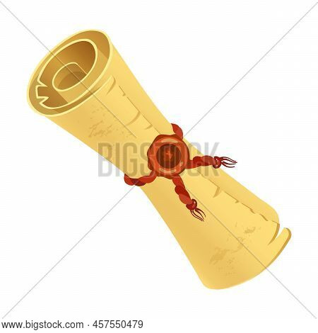 Ancient Scroll With A Seal. Golden Symbols Of Ancient Egypt Vector Illustration. Cartoon Sphynx, Nef