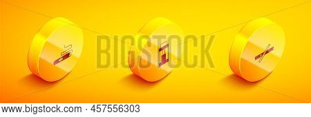 Set Isometric Cigar, Vape Mod Device And No Smoking Icon. Vector