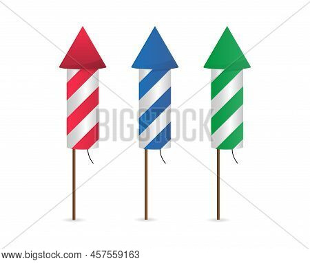 Multi-colored Rocket Salutes. American Salute Rockets. Vector Illustration. Stock Image.