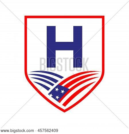 Letter H American Agriculture Logo Template. Usa Agriculture Logotype On Alphabet H Concept
