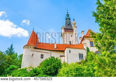 Pruhonice Castle On Sunny Summer Day, Pruhonice, Czech Republic. Unesco World Heritage Site