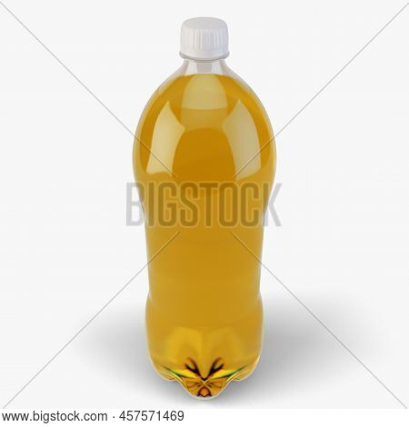 An Irregular Shaped Plastic Two Liter Orange Soda Bottle On An Isolated White Studio Background - 3d
