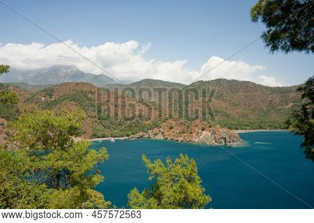 Picturesque Landscape. View Of Mediterranean Sea From Top Of Hill. Postcard View Of Sea Bay Surround
