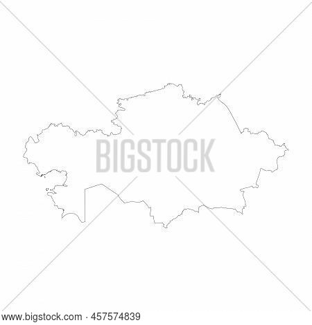 Kazakhstan Country Thin Black Outline. High Detailed Map. Vector Illustration Isolated On White Back