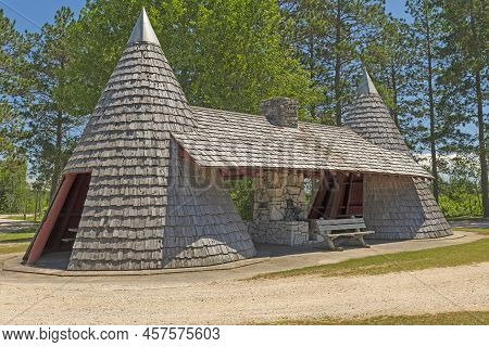 Unique Rustic Teepee Themed Picnic Rest Area At The Seney National Wildlife Refuge In Michigan